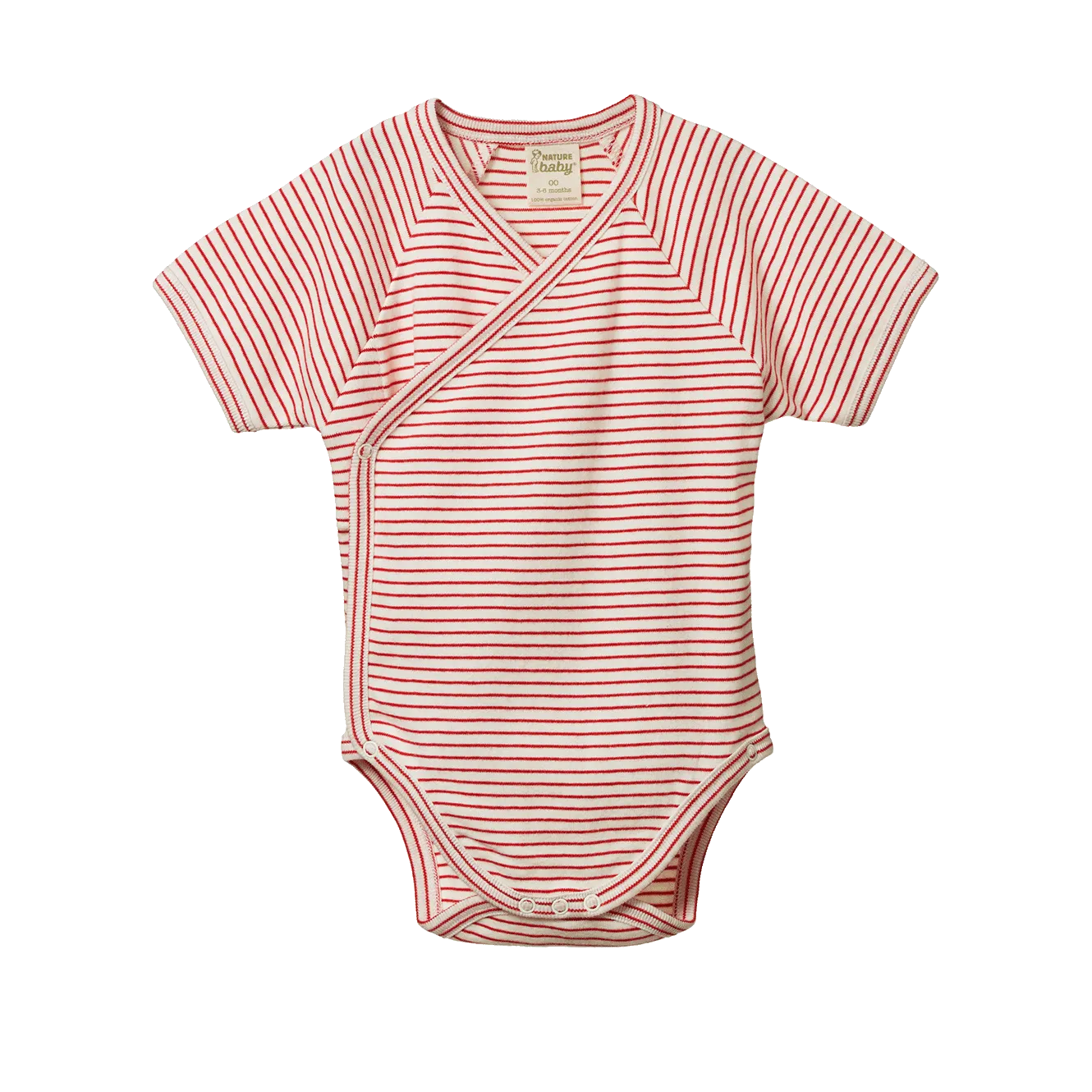 NATURE BABY - KIMONO SHORT SLEEVE BODYSUIT: RED PINSTRIPE