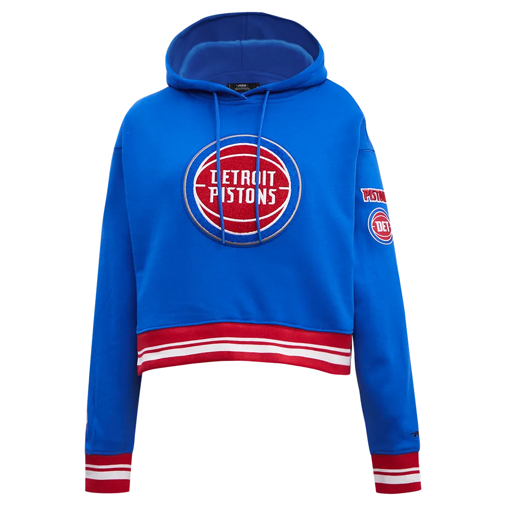 NBA DETROIT PISTONS RETRO CLASSIC WOMEN'S RIB CROPPED PO HOODIE (ROYAL BLUE/RED)