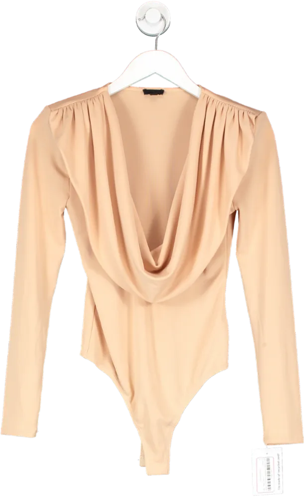 NBD Beige Cowl Neck Bodysuit UK XS