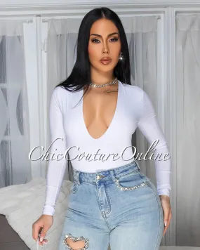 Nilam White Depp V Neck Long Sleeves Bodysuit