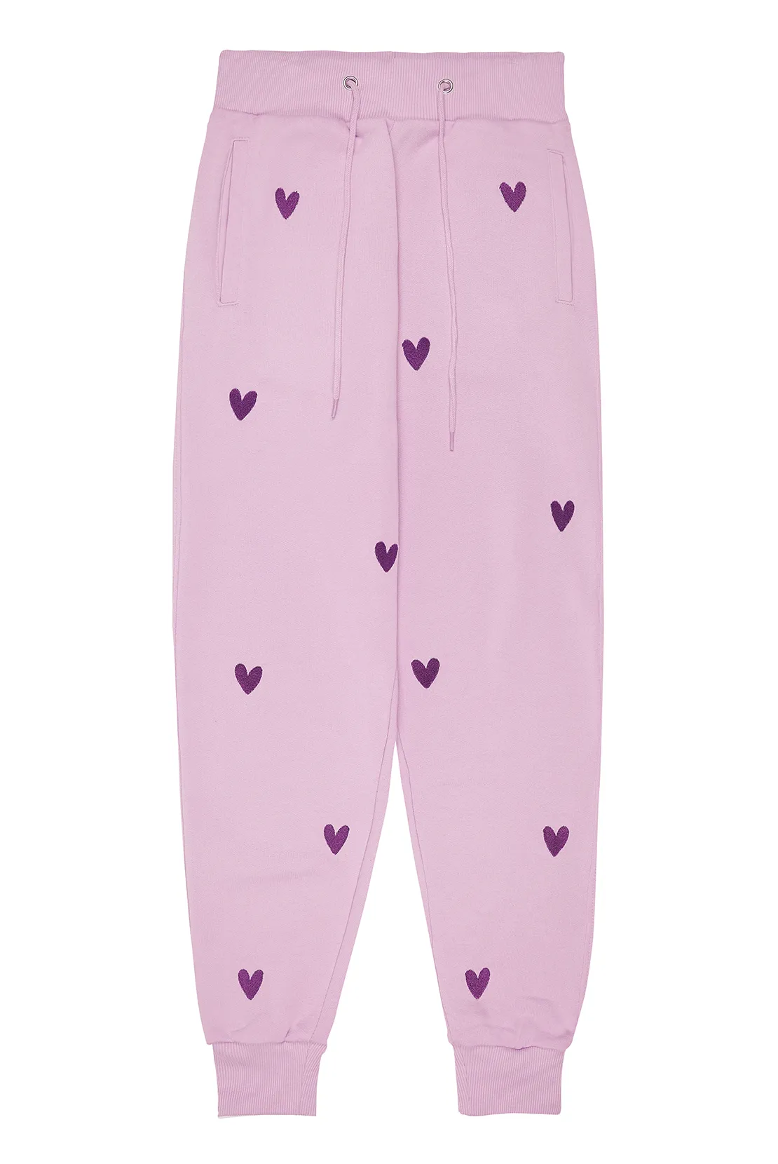 O&F Heart Embroidered Joggers - Lilac