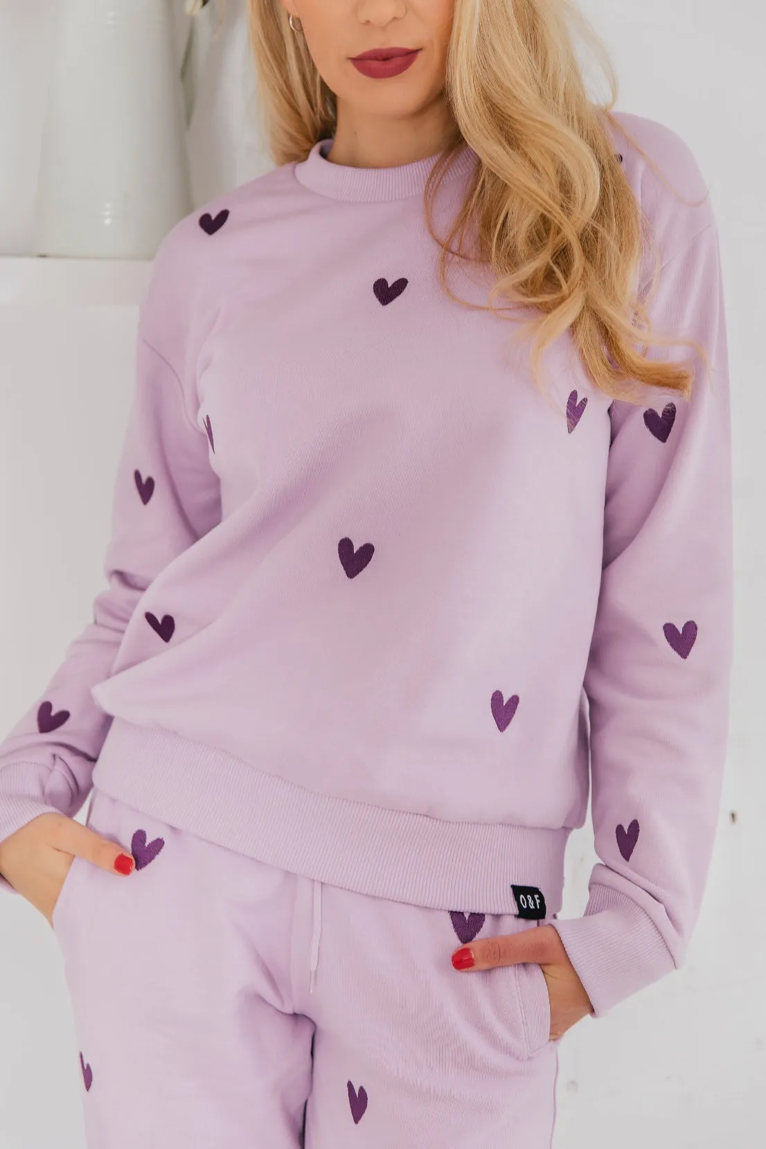 O&F Heart Embroidered Joggers - Lilac