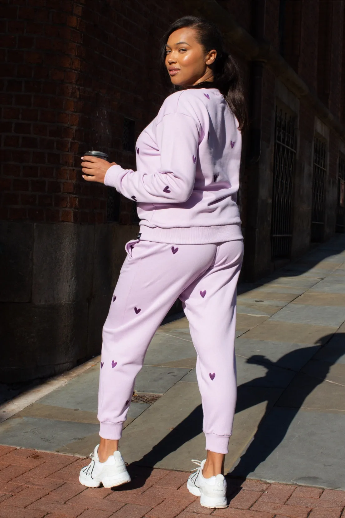 O&F Heart Embroidered Joggers - Lilac