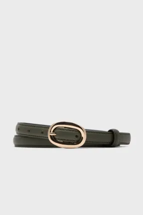 Olive Oval Buckle Skinny Belt