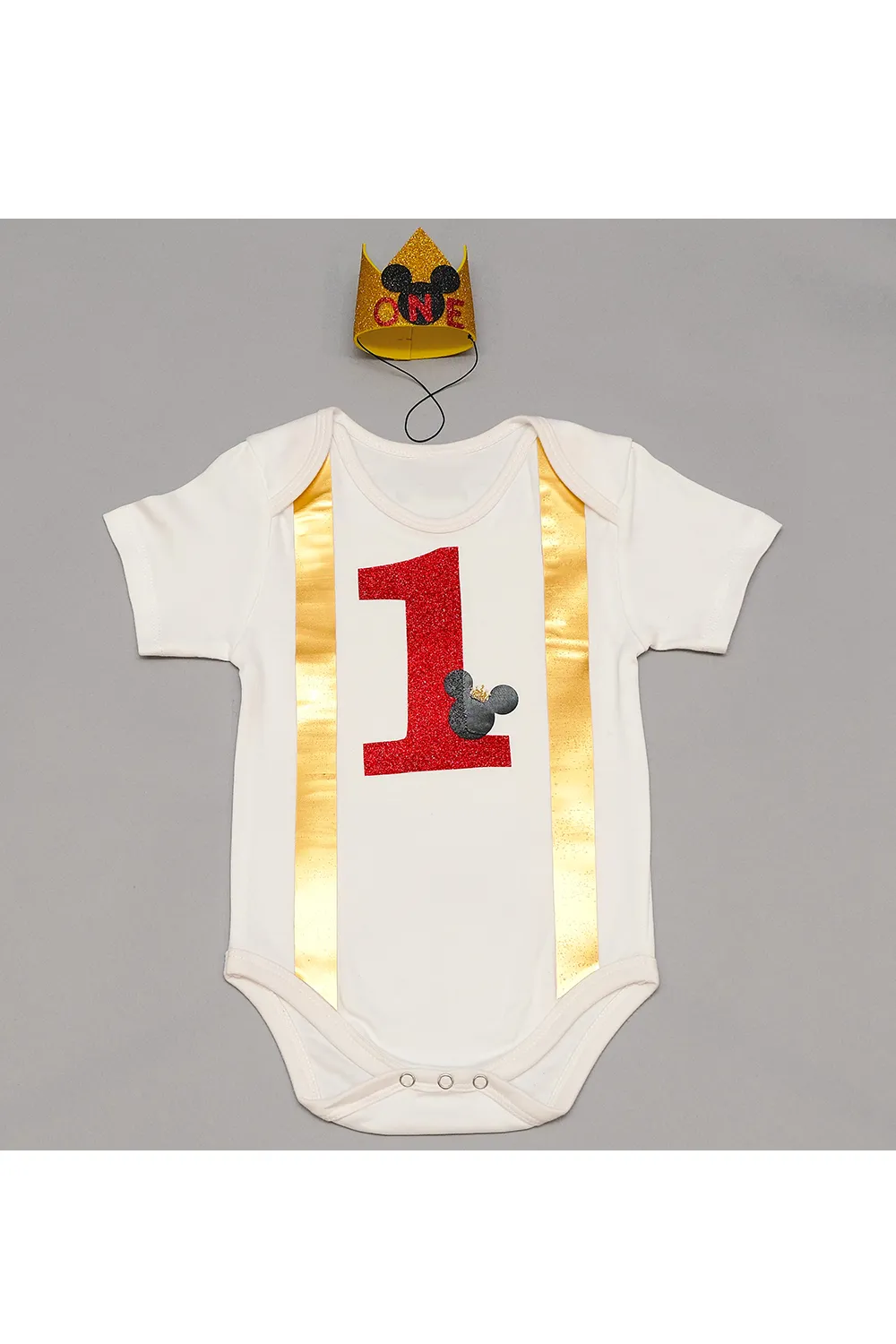 One black mickey first birthday bodysuit