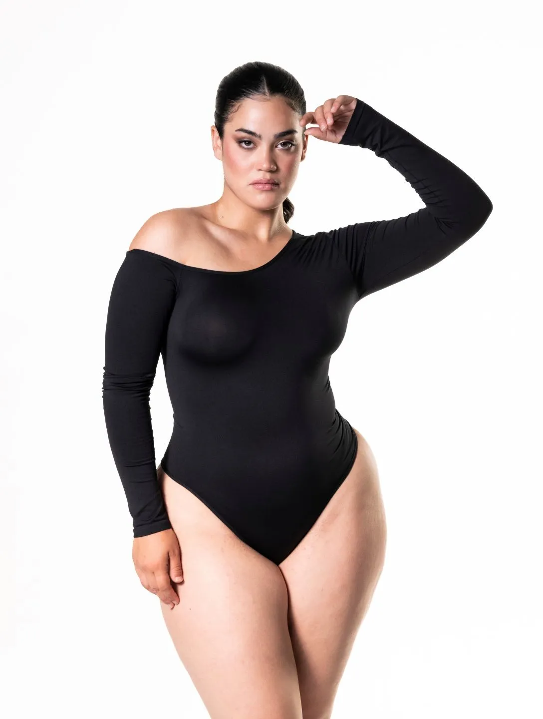 One Shoulder Long Sleeve Thong Bodysuit