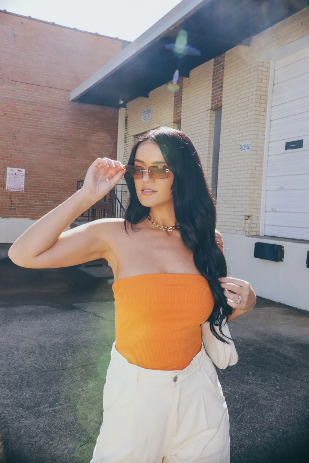 Orange Tube Top Bodysuit