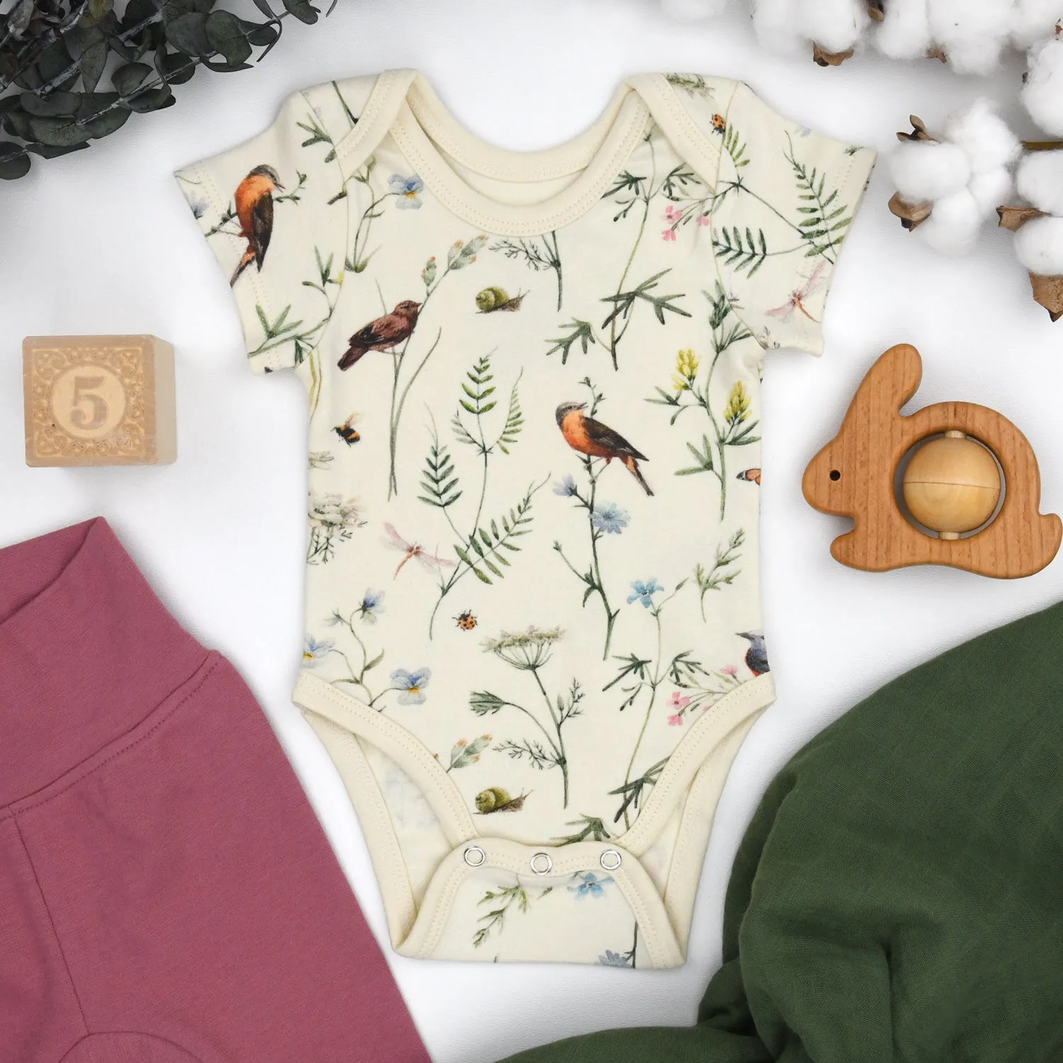 Organic Cotton Short Sleeve Baby Bodysuit, Finch