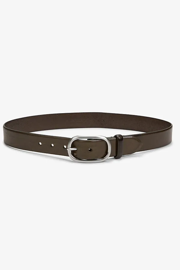 Oval Buckle Belt - Leather :: Olive