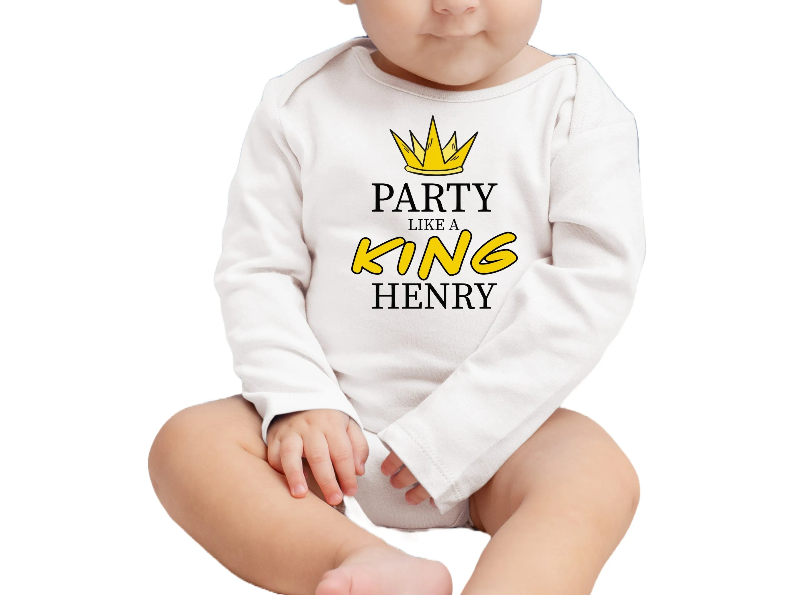 Party Like a King Custom Name Birthday Long Sleeve bodysuit Gift For Boys