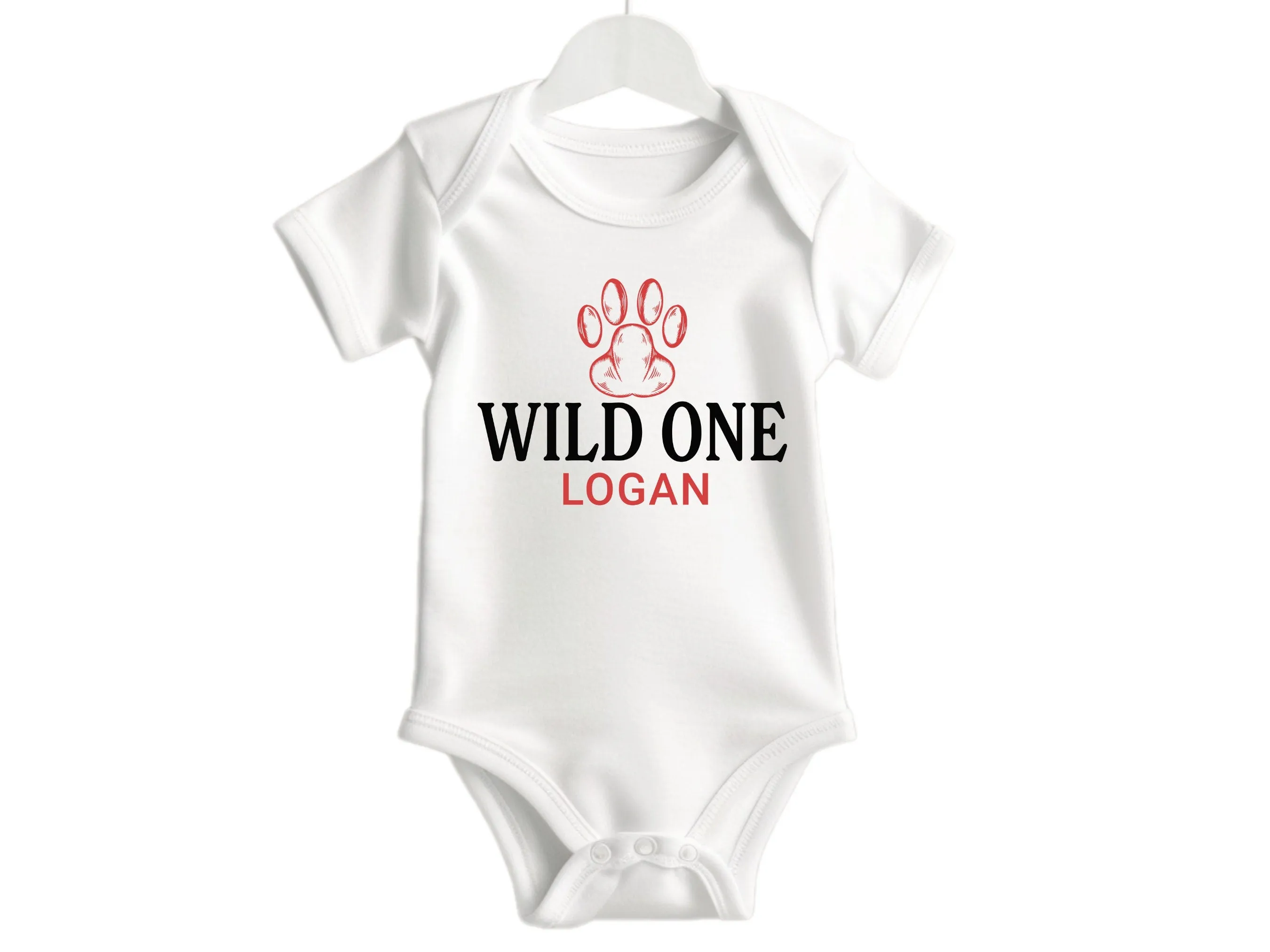 Personalized Name Long Sleeve Boys Bodysuit with Wild One Slogan