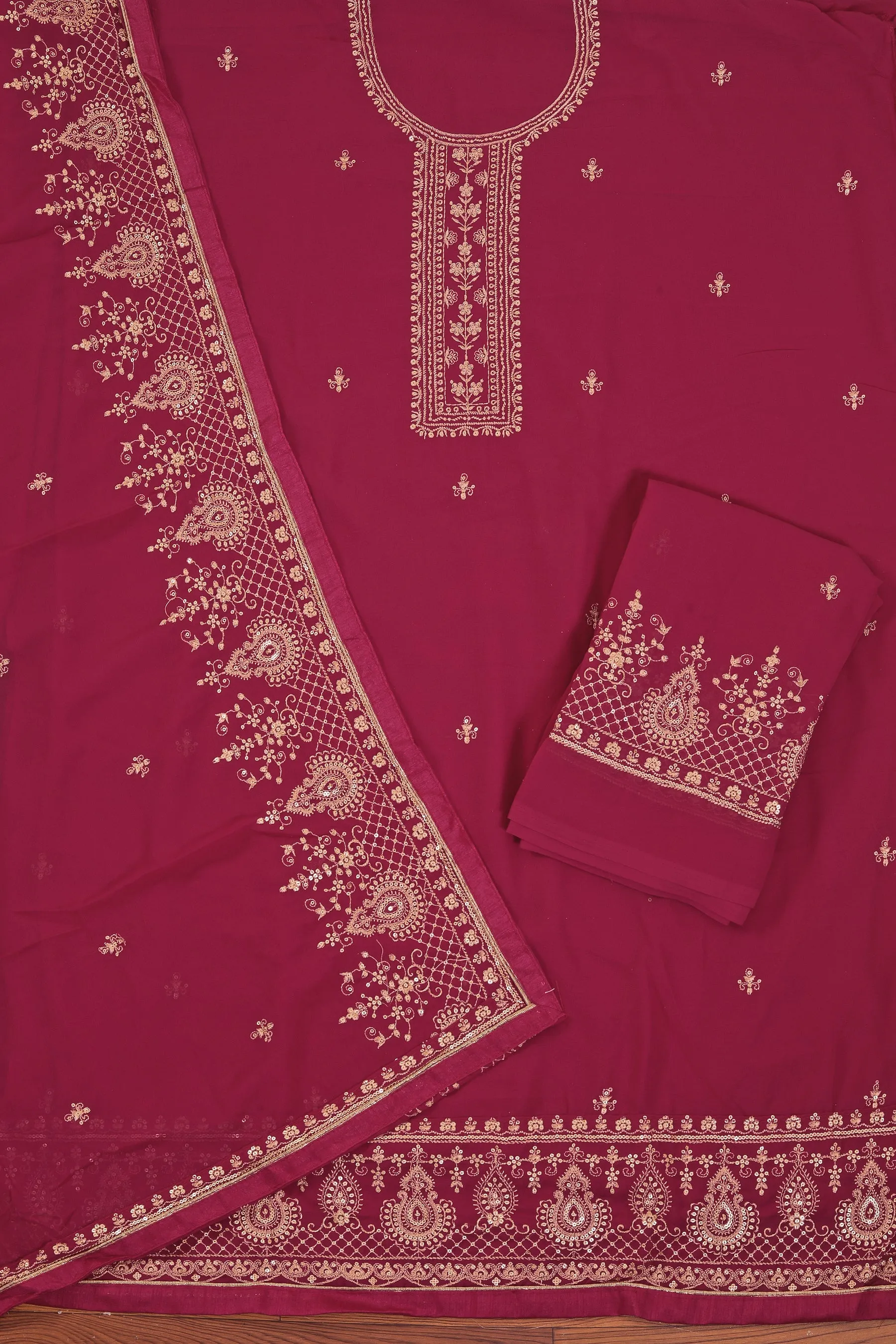 Pink Heavy Embroidered Organza Dress Material With Dupatta