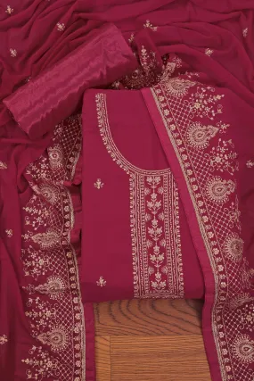 Pink Heavy Embroidered Organza Dress Material With Dupatta