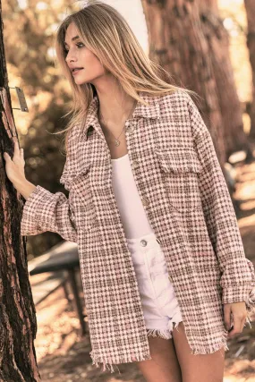 Plaid long sleeve jacket (shacket) with front pocket