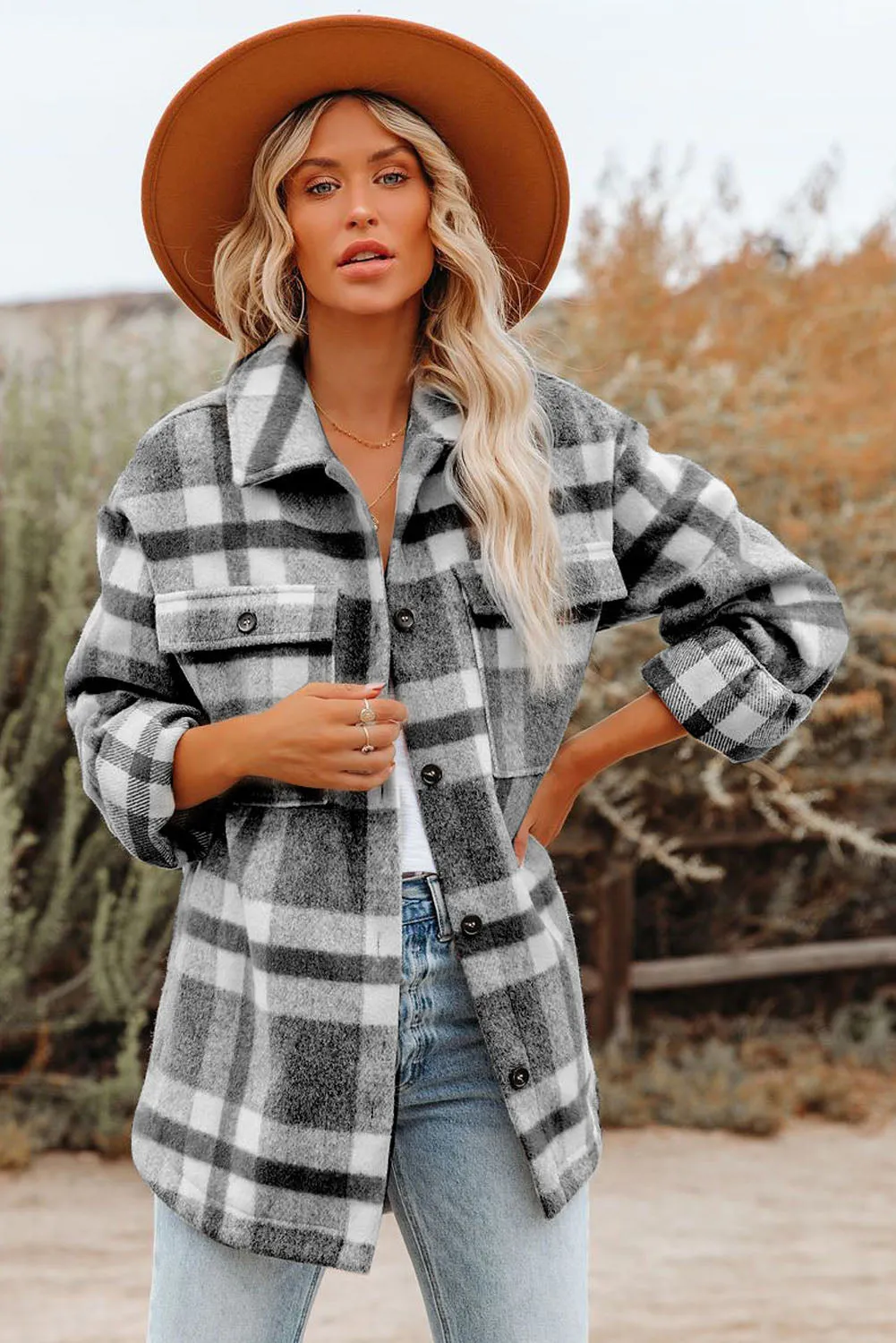 Plaid Print Pocket Women Shacket