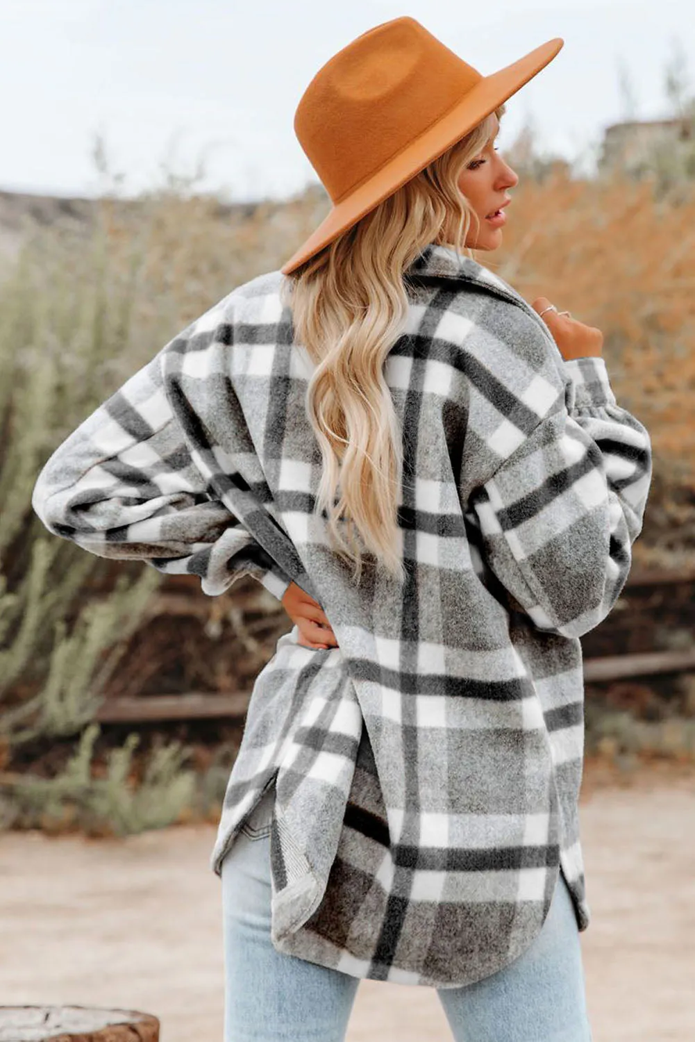 Plaid Print Pocket Women Shacket