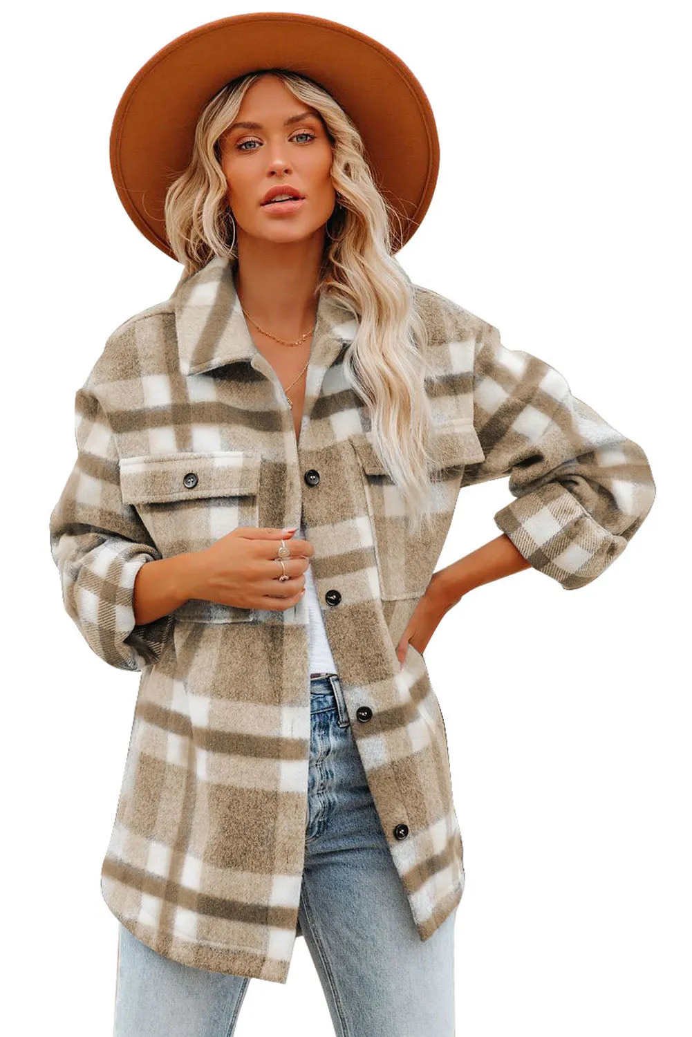 Plaid Print Pocket Women Shacket