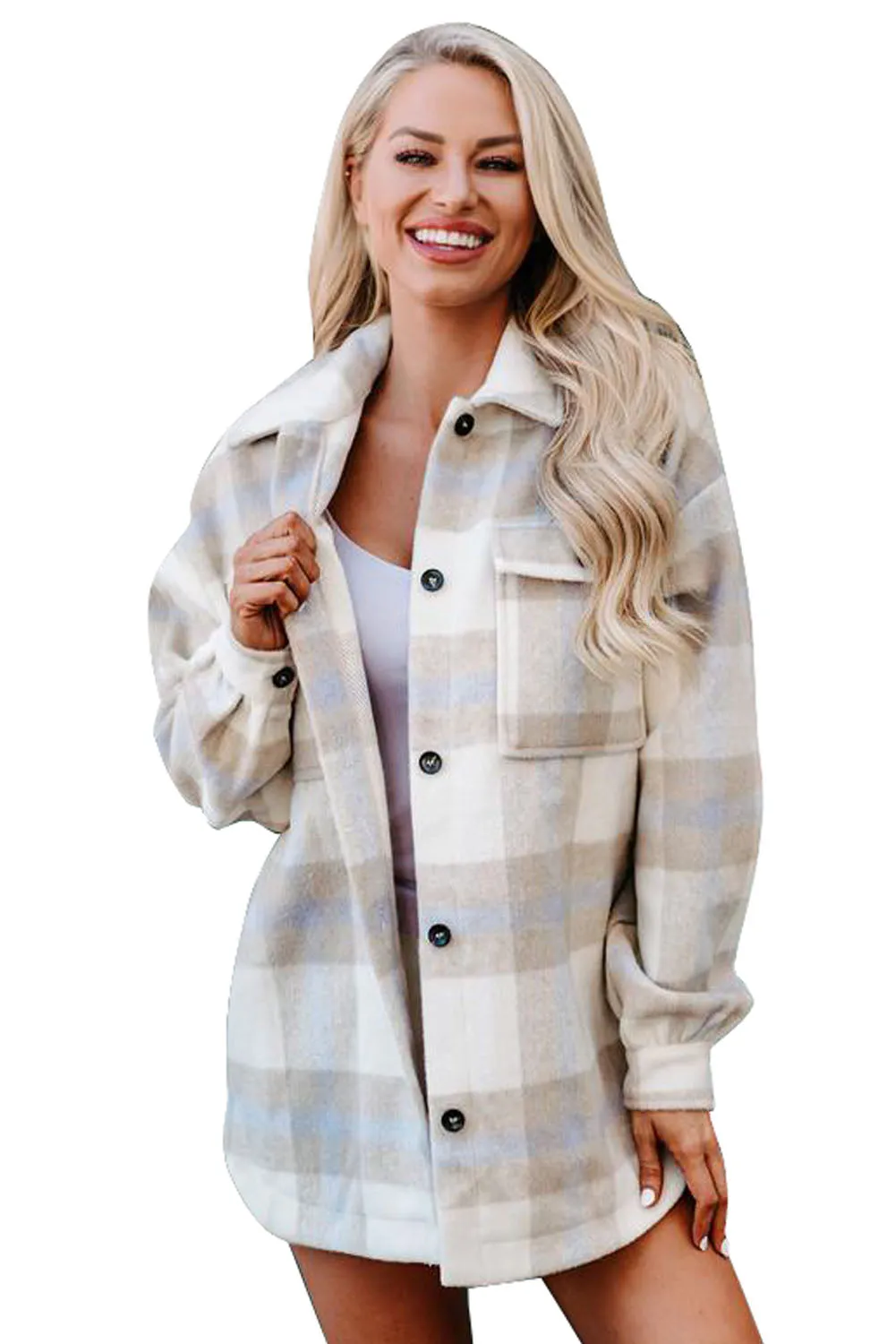 Plaid Print Pocket Women Shacket