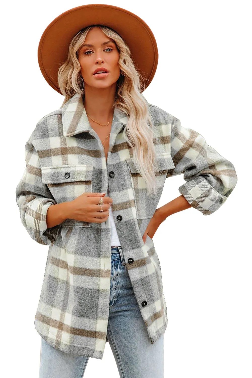 Plaid Print Pocket Women Shacket