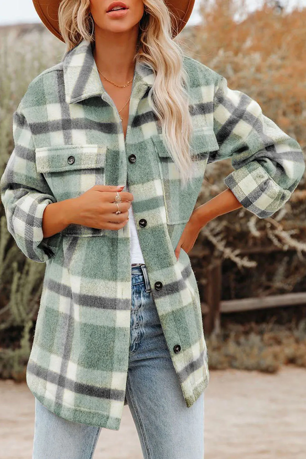 Plaid Print Pocket Women Shacket