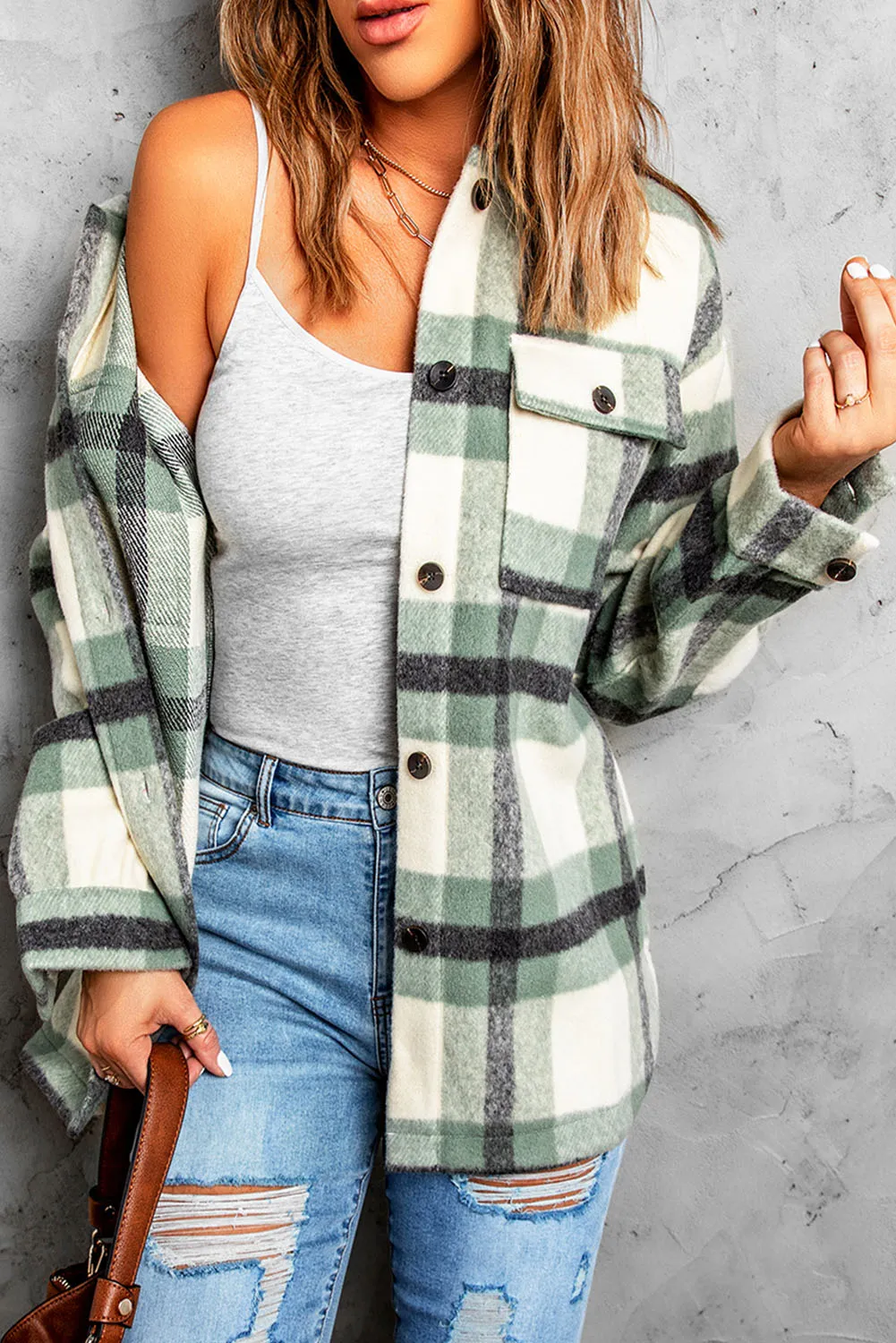 Plaid Print Pocket Women Shacket