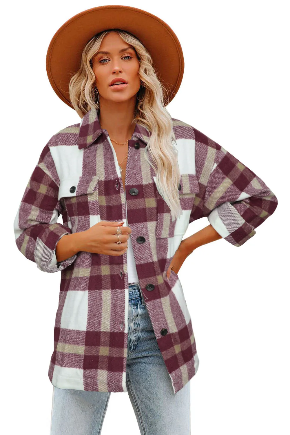 Plaid Print Pocket Women Shacket