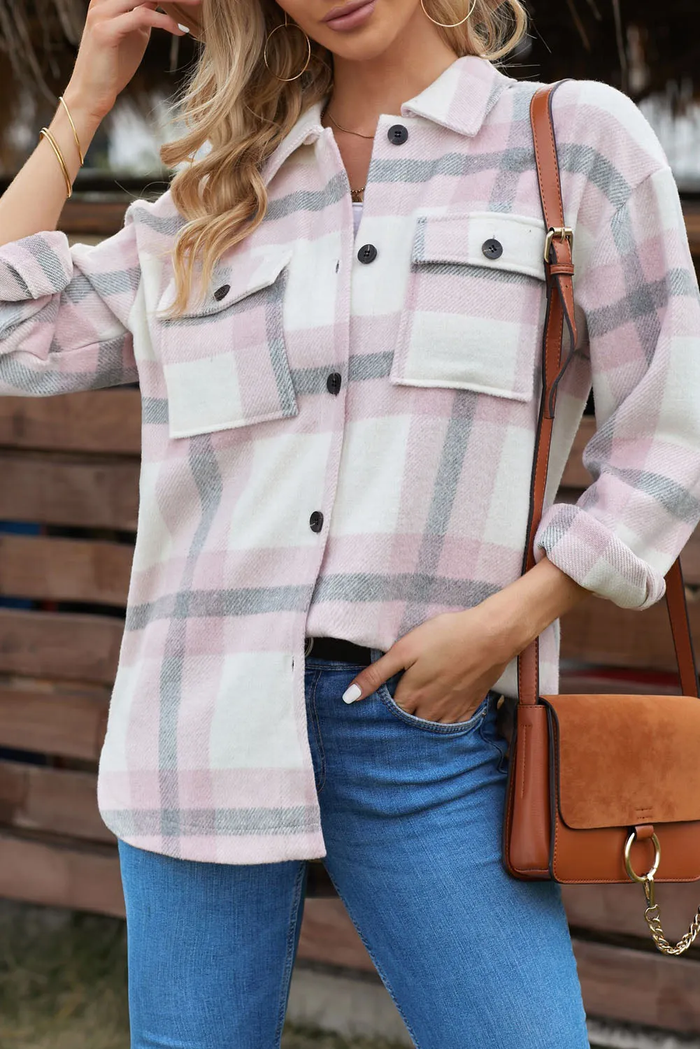 Plaid Print Pocket Women Shacket