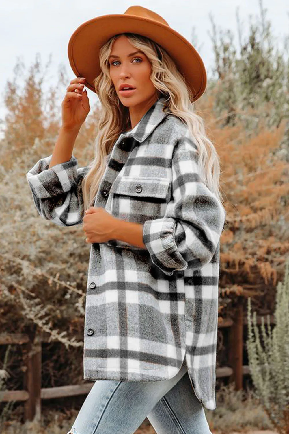 Plaid Print Pocket Women Shacket