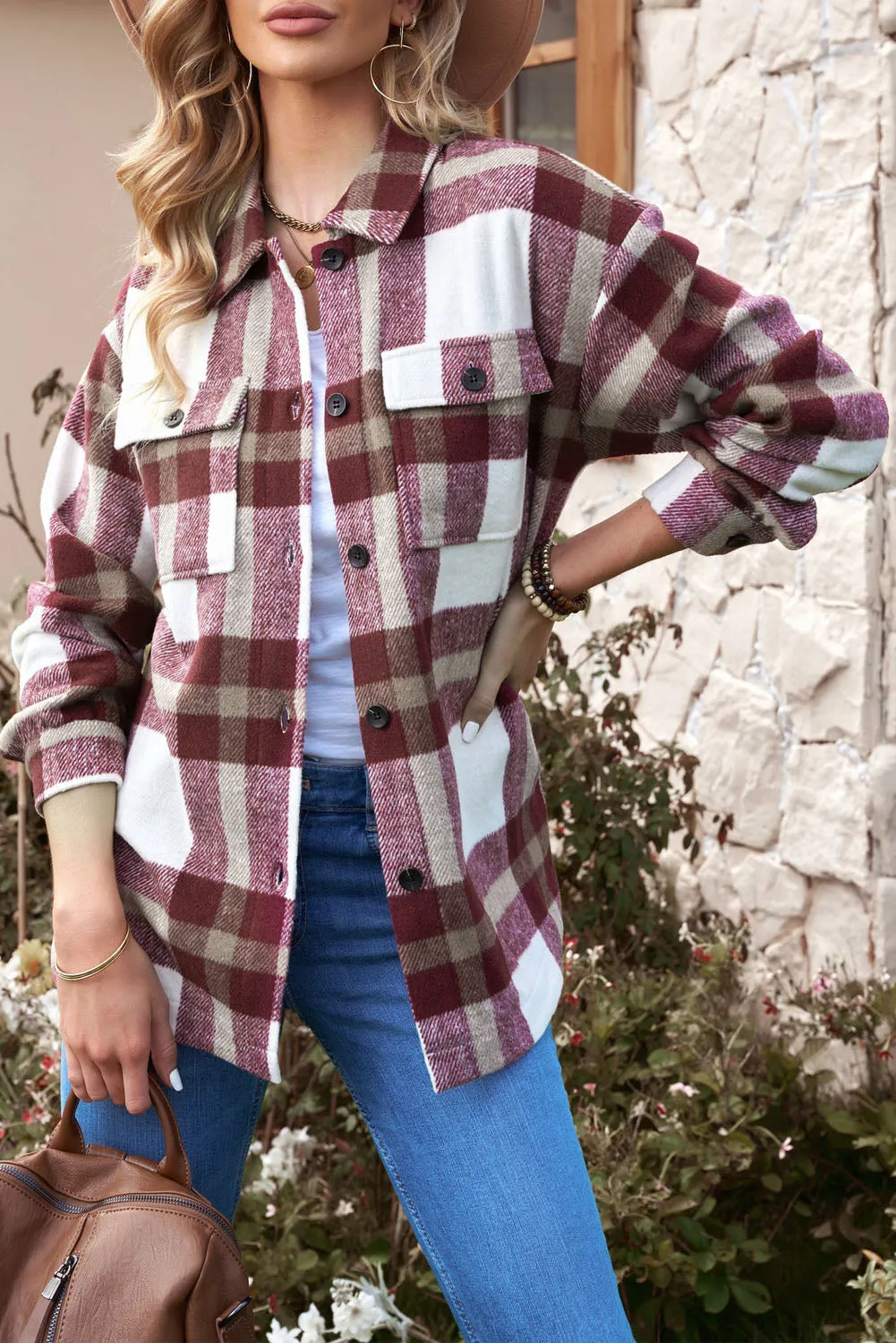 Plaid Print Pocket Women Shacket