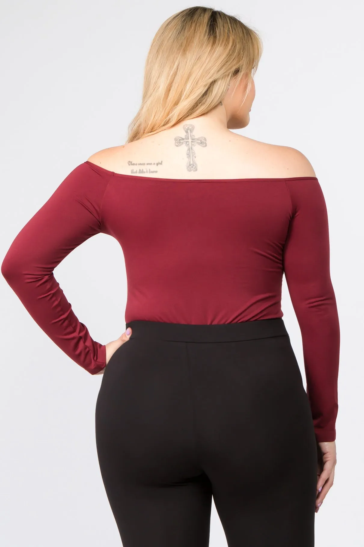 Plus Size Off Shoulder Long Sleeve Bodysuit