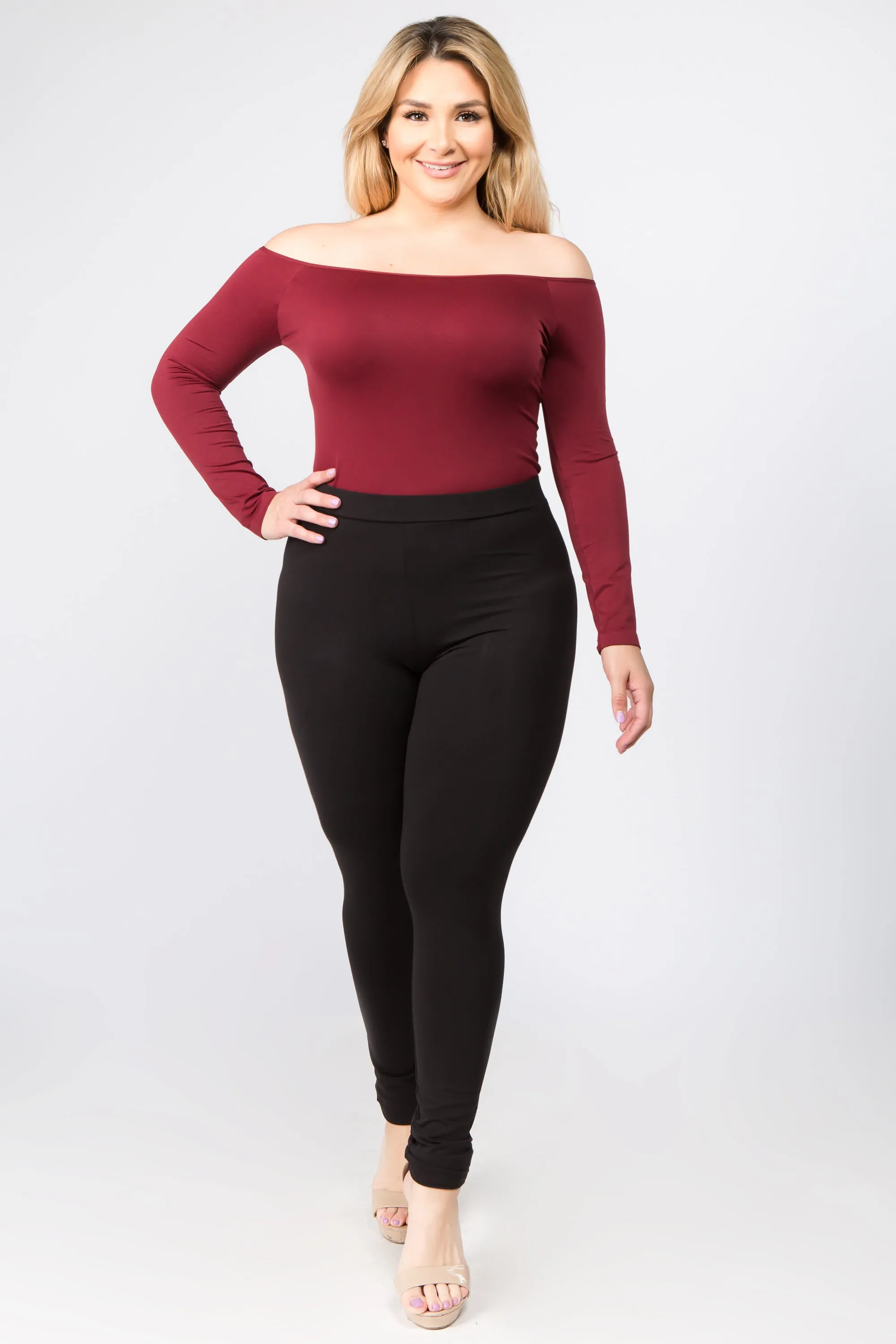 Plus Size Off Shoulder Long Sleeve Bodysuit