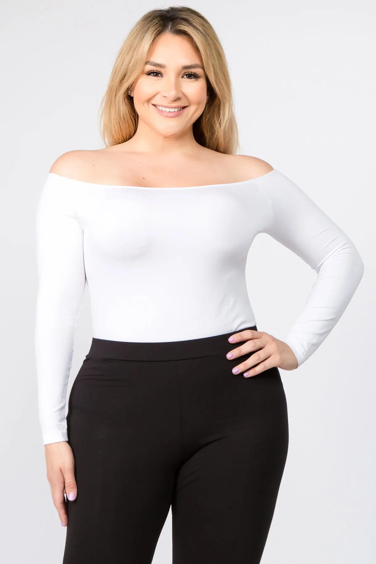 Plus Size Off Shoulder Long Sleeve Bodysuit