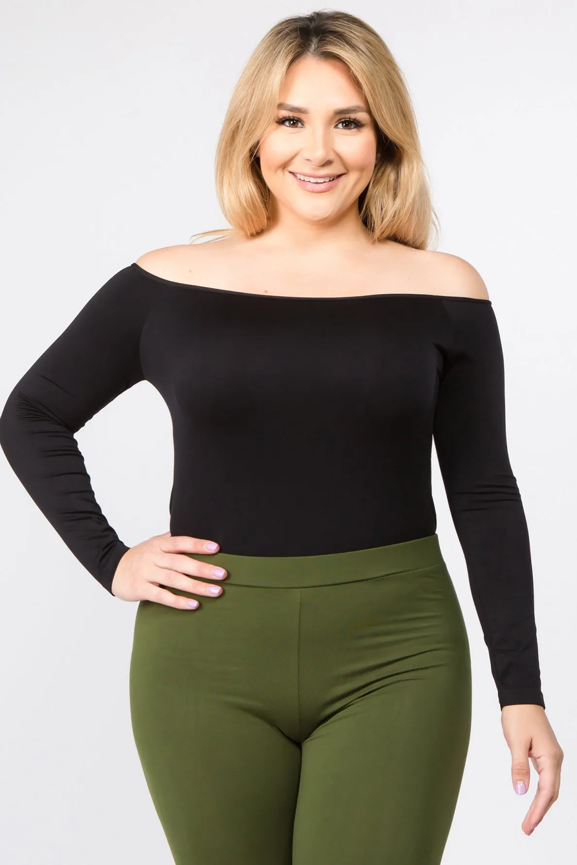 Plus Size Off Shoulder Long Sleeve Bodysuit