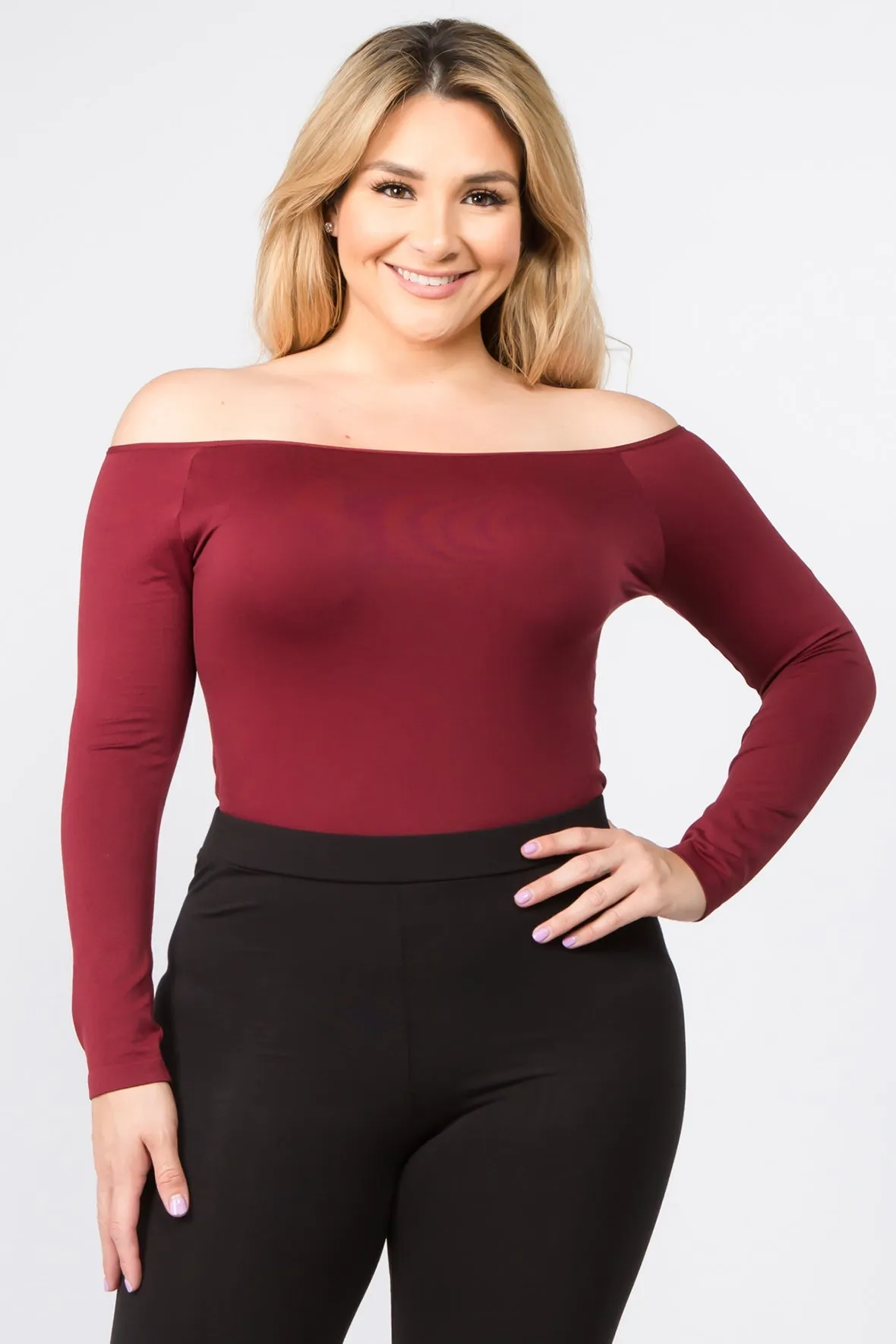 Plus Size Off Shoulder Long Sleeve Bodysuit