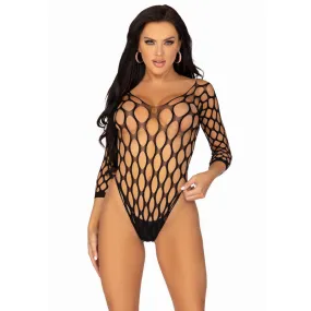 Pothole Net Sleeve Bodysuit Black - Leg Avenue