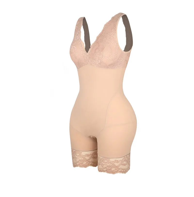 Power Lace V-Neck Tummy & Thigh Control Bodysuit