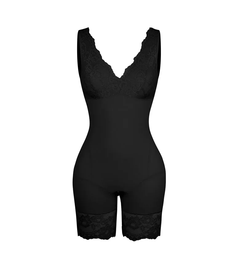 Power Lace V-Neck Tummy & Thigh Control Bodysuit