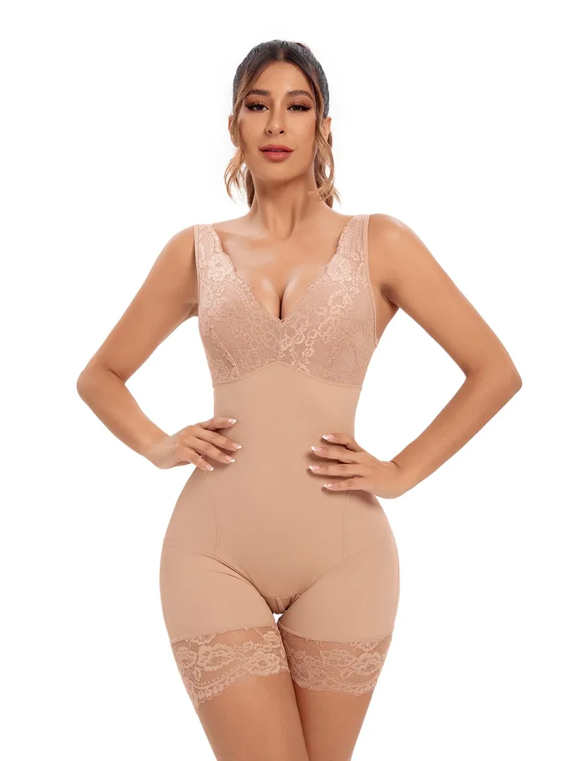 Power Lace V-Neck Tummy & Thigh Control Bodysuit