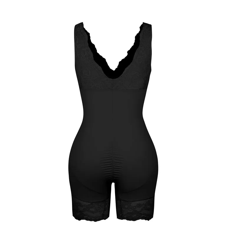 Power Lace V-Neck Tummy & Thigh Control Bodysuit