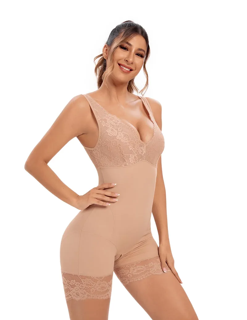 Power Lace V-Neck Tummy & Thigh Control Bodysuit