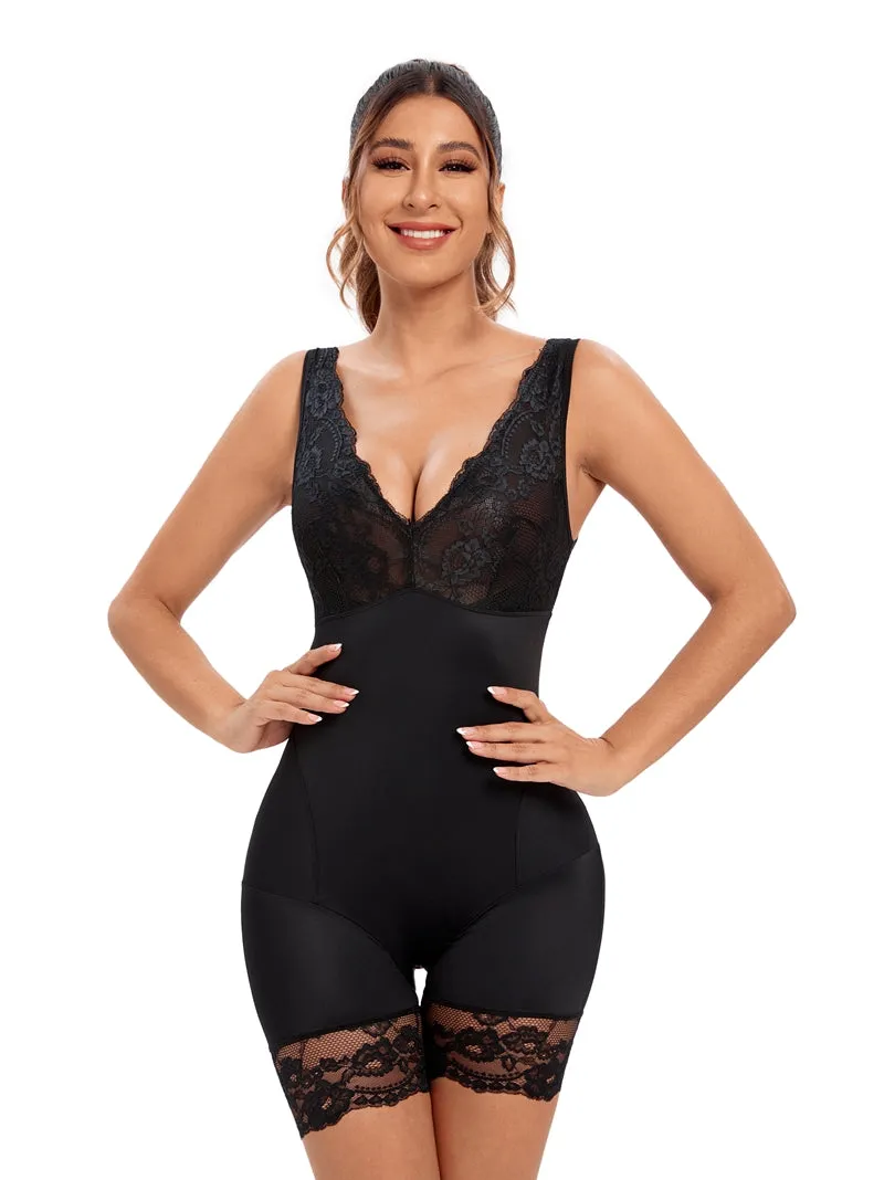 Power Lace V-Neck Tummy & Thigh Control Bodysuit