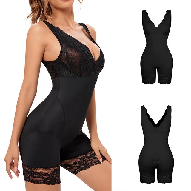 Power Lace V-Neck Tummy & Thigh Control Bodysuit