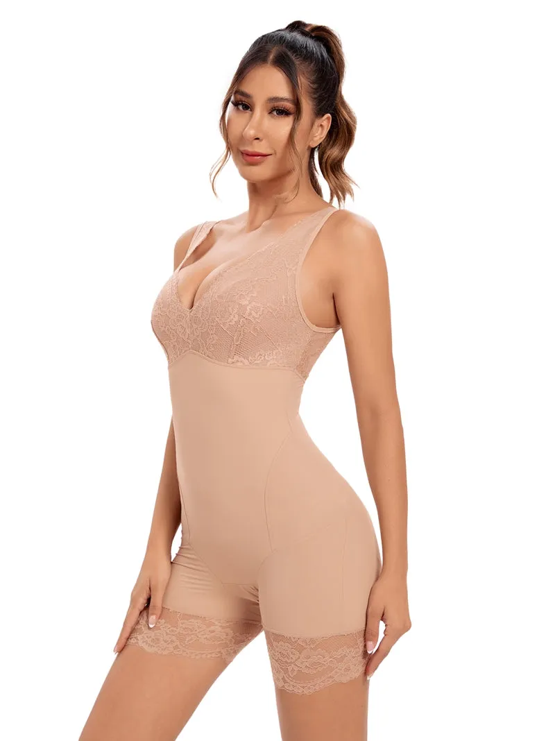 Power Lace V-Neck Tummy & Thigh Control Bodysuit