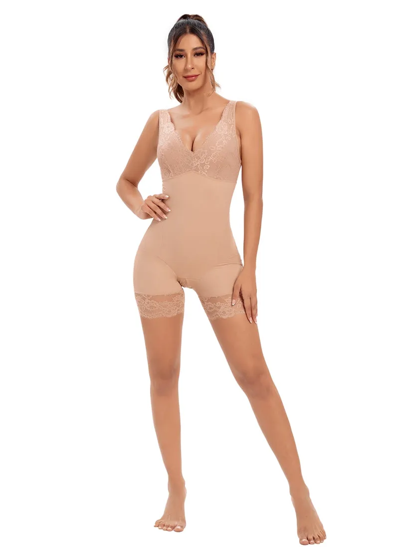 Power Lace V-Neck Tummy & Thigh Control Bodysuit