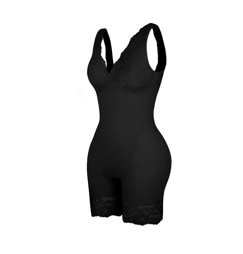 Power Lace V-Neck Tummy & Thigh Control Bodysuit