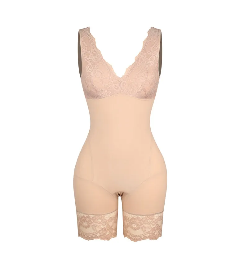 Power Lace V-Neck Tummy & Thigh Control Bodysuit