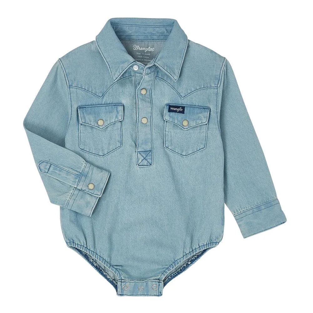 PQ1371D Wrangler Baby Boy Long Sleeve Denim Bodysuit - Faded Blue