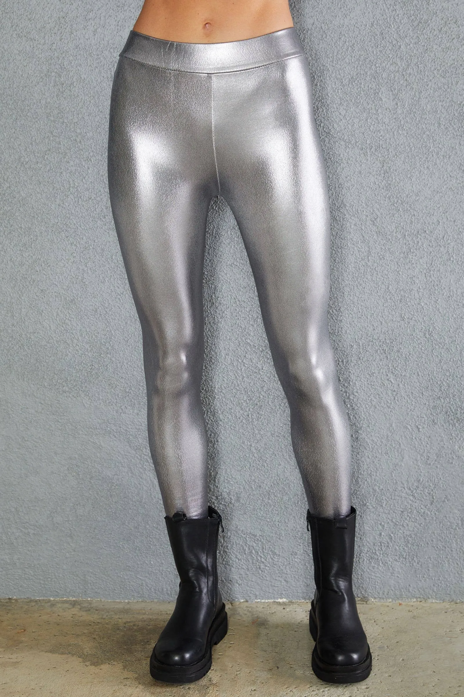 PU METALIC COATED LEGGINGS Silver / LARGE