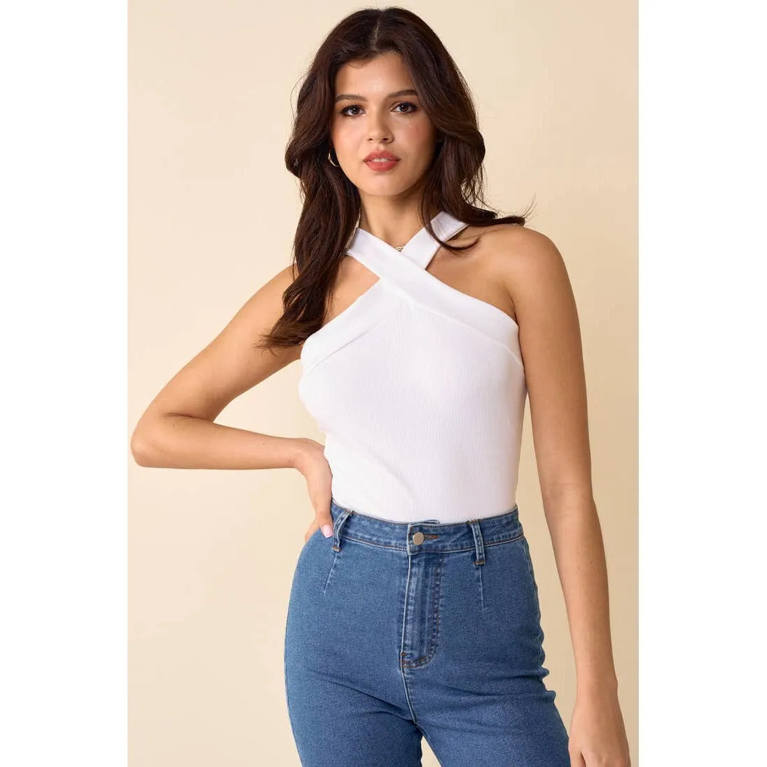 Ribbed Cross Neck Bodysuit