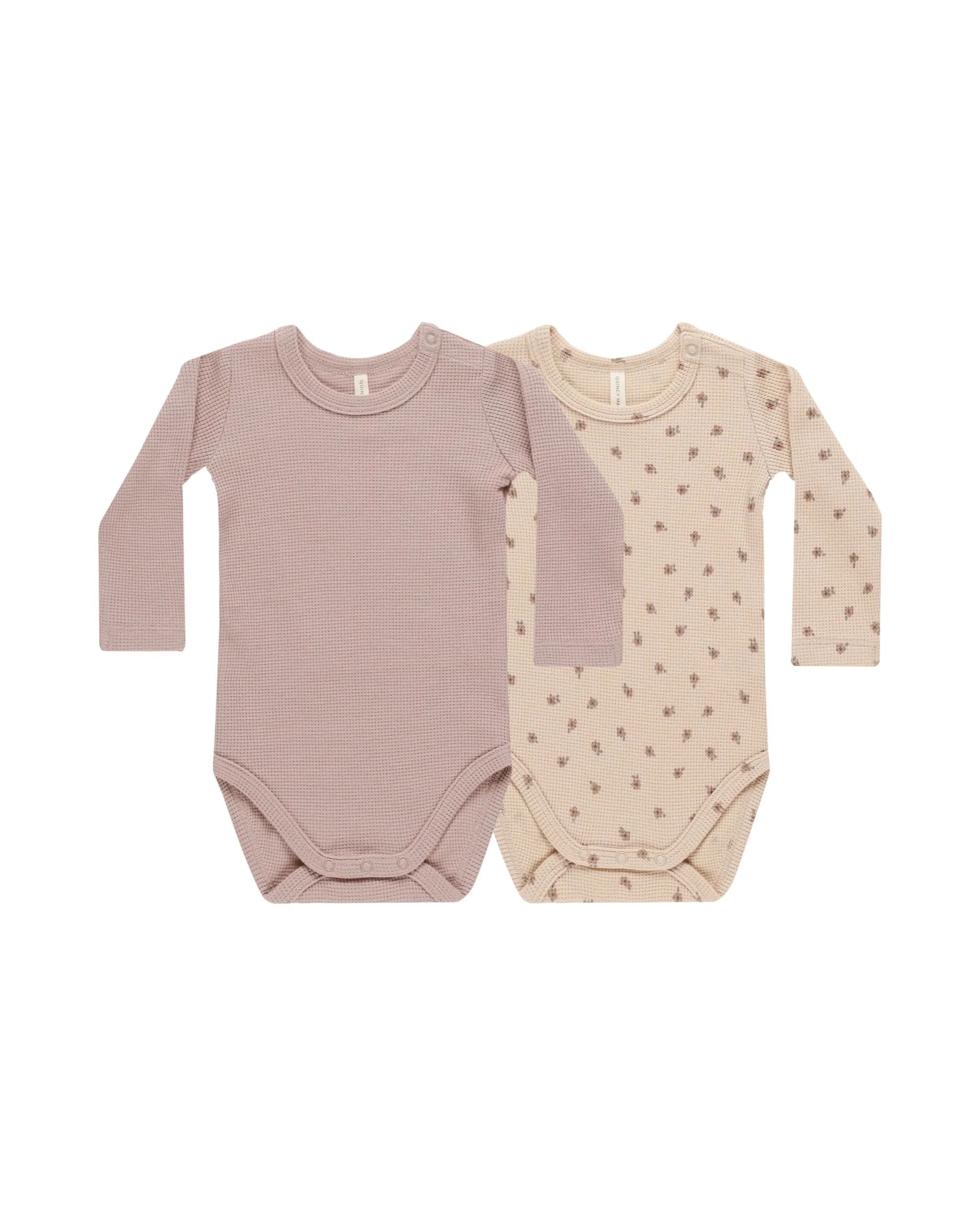 Ribbed Long Sleeve Bodysuit (Set of 2) - Wild Flowers, Mauve Stripe